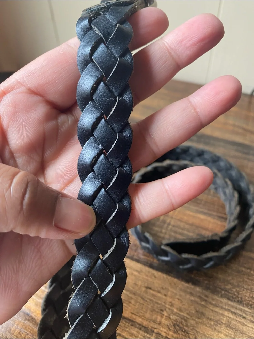 Vintage Woven Leather Belt, 28”
